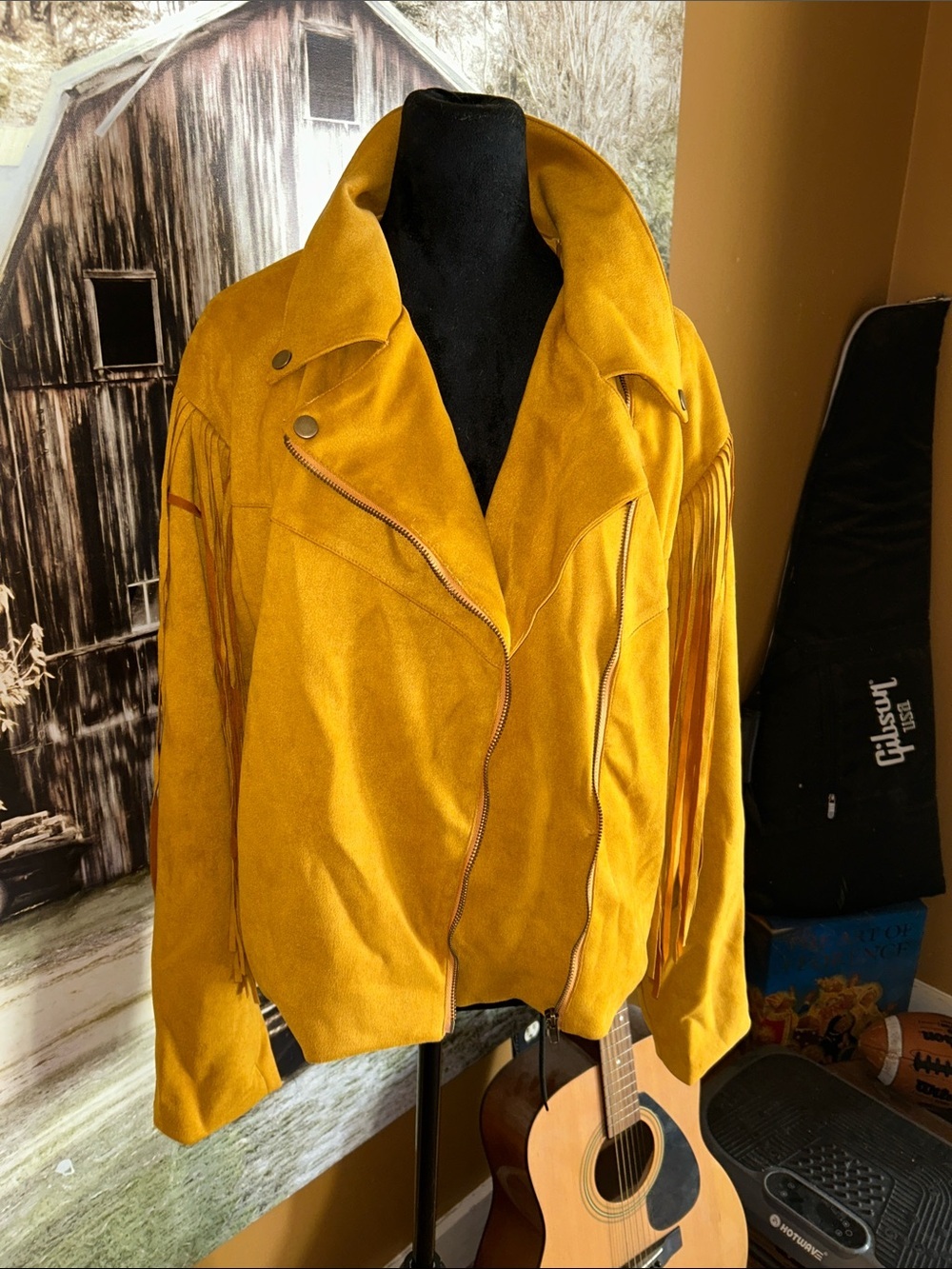 Oli & Hali Mustard Yellow Suede Fringe Moto Jacket